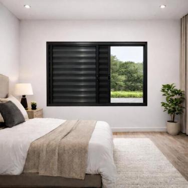 Imagem de Janela Veneziana 3 Folhas Alumínio Preto 100x150 - Brecorimo