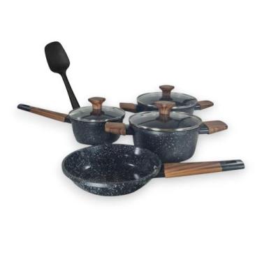Imagem de Kit Panelas 4 Peças Preto Madeira Indução Cooktop Casa Nova - Clink