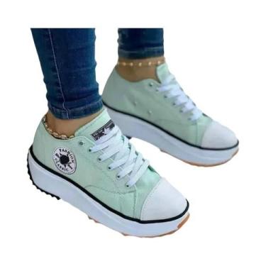 Imagem de Tênis Casuais Femininos De Lona Com Cadarço E Estampa Vulcanizada 2025