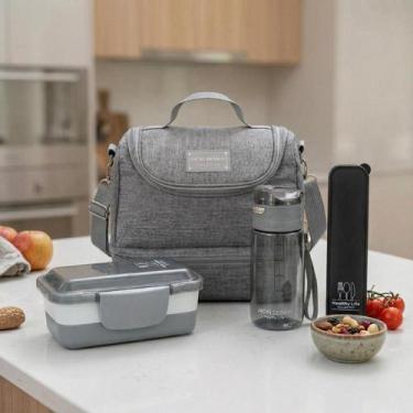 Imagem de Kit Bolsa Térmica Lancheira Marmita 2 Divisórias Garrafa Squeeze Água 