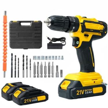 Imagem de Parafusadeira Furadeira Elétrica Sem Fio 2 Baterias 21V Maleta Complet