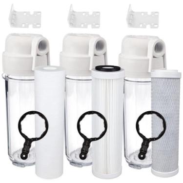 Imagem de Kit 3 Estágio Filtro Agua Pura Cavalete Entrada Caixa Pia Cor Transpar