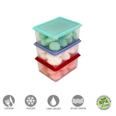 Imagem de Kit 3 Potes Fit Retangular Tampa Colorido Transparente 450ml - Nitron