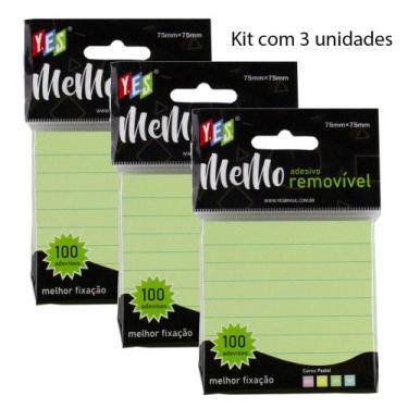 Imagem de Adesivo Memo Removível Tons Pastel Pautado Verde (Kit C/ 3) - Yes