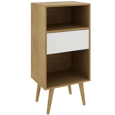 Imagem de Estante Baixa para Sala Organizar Livros com 1 Gaveta E1715 Amêndoa e Off White Tecnomo...