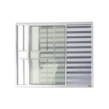 Imagem de Janela de Aluminio Veneziana de Correr 80x80cm 3 Folhas com Grade e Vi