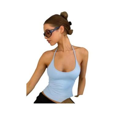 Imagem de Top Feminino Halter Sem Costas Com Amarração, Justo Ao Corpo, Curto, E
