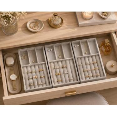 Imagem de Kit 3 Bandejas Porta Joias Veludo Organizadora Bijuterias - Bsan Shop,