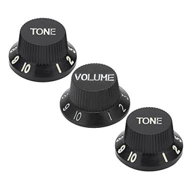 Imagem de Shanrya Conjunto de puxadores de guitarra, botão de controle de volume de guitarra kit ABS conjunto kit controle de tom de guitarra superior botão de tom de guitarra para estudantes para iniciantes (preto)