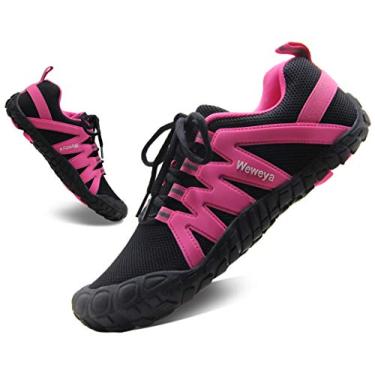Imagem de Weweya Sapatos femininos descalços minimalistas para corrida e cross training, Preto, rosa choque, 34