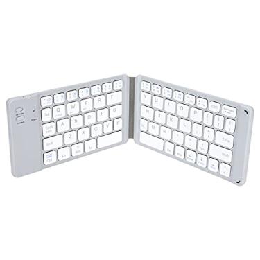 Imagem de Teclado Bluetooth portátil, mini teclado sem fio dobrável teclado de computador tablet teclado ultra-fino para celular tablet com tiras magnéticas embutidas (branco)
