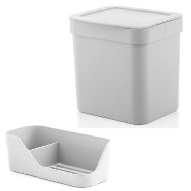 Imagem de Kit Cozinha Trium Organizador Pia Porta Detergente Esponja + Lixeira 4,7 Litros - Ou