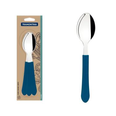 Imagem de Conjunto de Colheres de Mesa Tramontina Leme com Lâminas em Aço Inox e Cabos de Polipropileno Azul Oceano 3 peças Tramontina