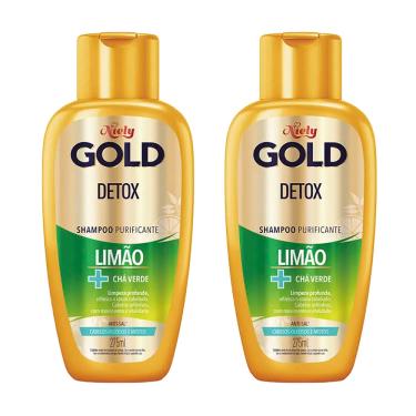 Imagem de Shampoo Purificante Niely Gold Detox Limão + Chá Verde Refresca Couro Cabeludo 275ml (Kit com 2)