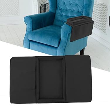 Imagem de suporte de sofá,Suporte de copo de sofá, suporte de copo de sofá, mesa de suporte de armazenamento de braço dobrável de bandeja de sofá, bolsos laterais de tecido (Black)