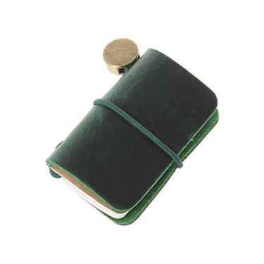 Imagem de SEIWEI Caderno criativo presentes de escrita de couro portátil tamanho mini livro de viagem capa artesanal com folheto de inserção mini caderno de diário 4,8x3,2 cm (1,9''x1,3'') verde
