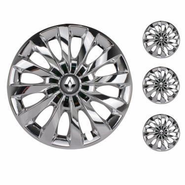 Imagem de Jogo Calota Aro 13 Passat CC Chrome Elitte Cromado + Emblema Resinado Renault (Sandero Logan Clio Scenic Megane)