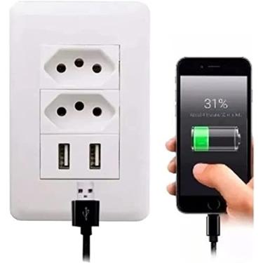 Imagem de Tomada USB Duplo Carregador Universal Parede BIVOLT 110/220v com Espelho Universal Vind