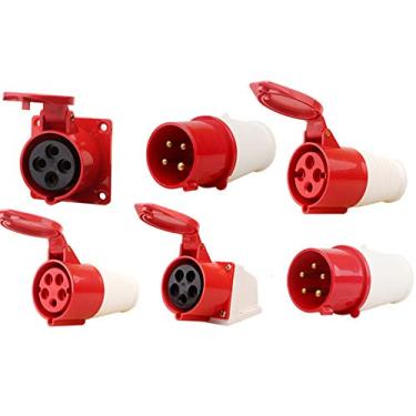 Imagem de Soquetes de plugue industrial, Senrise, IP44, 4 pinos, plugue e soquetes industriais de 16 A, 314, plugue e tomada de conector de tomada à prova d'água (314), HA2595B, Red&White, 4Pin 16A 014 Plug