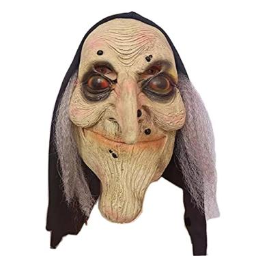 Máscara de bruxa velha de dia das bruxas adereços de cosplay assustador de  dia das bruxas peruca assustadora velha bruxa verde máscara facial completa