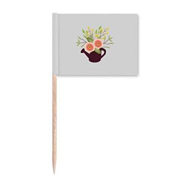 Imagem de Regador de flores rosa desenho animado bandeiras de palito de dente marcador decoração de festa