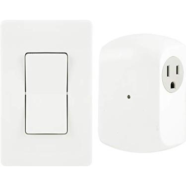 Imagem de (Remote Wall Switch + Receiver) - GE Wireless Remote Wall Switch Control, No Wiring Needed, 1 Grounded Outlet, White Paddle, Plug-in, Upto 30m Range, Ideal for Indoor Lamps, Small Appliances, and Seasonal Lighting, 18279, Other