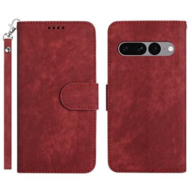 Imagem de YINGDAFENG Capa carteira para Google Pixel 7, capa flip de couro PU com slots para cartão recurso de suporte e fecho magnético alça de pulso à prova de choque TPU interno, vermelho