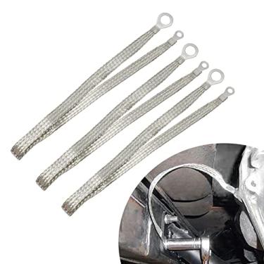 Imagem de 3 peças de cintas trançadas de 50,8 cm x 1,27 cm, alças de moto em cobre com alça de solo automotiva com anel de 1,27 cm a conectores de terminal de anel de 1,27 cm