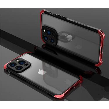 Imagem de Para caixa de vidro de metal de alumínio à prova de choque para iPhone 14 13 Pro Max 14 Pro XR XS MAX 7 8 Plus X Capa à prova de choque, preto vermelho, para iPhone 13