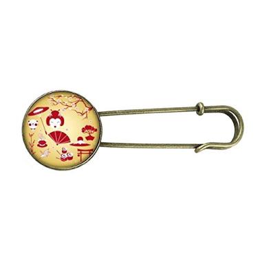 Imagem de Broche de metal retrô de sushi japonês com copo branco vermelho e amarelo