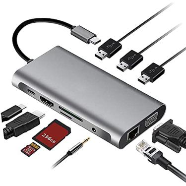 Imagem de Hub Usb 3.0 XINKEJI, Docking Station 10 em 1 com 4K HDMI, 100W PD, 3 portas USB 3.0, porta Ethernet 1000Mbps and VGA, leitor de cartão SD e TF, Adaptador hub USB C para MacBook/iPad/Chromebook