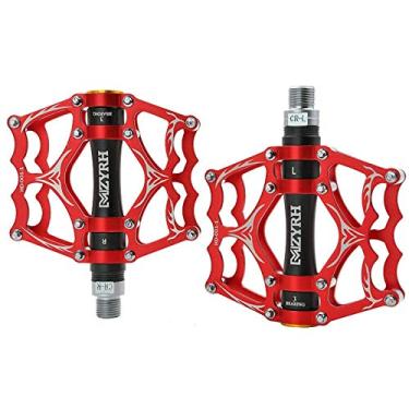 Imagem de Pedais de bicicleta MTB, pedal de bicicleta de alumínio ultraleve de 9/16" selado para ciclismo selado, 3 pedais de rolamento para bicicleta de estrada, mountain bike, BMX, MTB, E-Bike, ciclismo (vermelho preto)