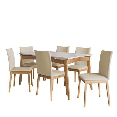 Imagem de Conjunto De Mesa De Jantar Rubi 160x90cm Com 6 Cadeiras Rubi Imbuia/branco Off/areia