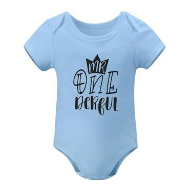 Imagem de SHUYINICE Macacão infantil unissex fofo da Mr One-derful Body de uma peça para recém-nascidos, Azul-celeste, 6-9 Months