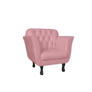 Imagem de Poltrona Decorativa Dália Suede Rosa Bebê Pés Madeira Ms Decor