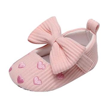 Imagem de 7c Sapatos para meninos e meninas sapatos únicos bordado coração laço primeiro andador sapatos todos os tênis para meninas, rosa, 0-6 Meses