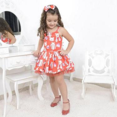 Imagem de Vestido Infantil Vermelho Tema Ursos - Moderna Meninas