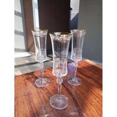 Imagem de Taça para Champanhe Grace Decorada em Cristal Ecologico Gold Rim 190ml - Bohemia