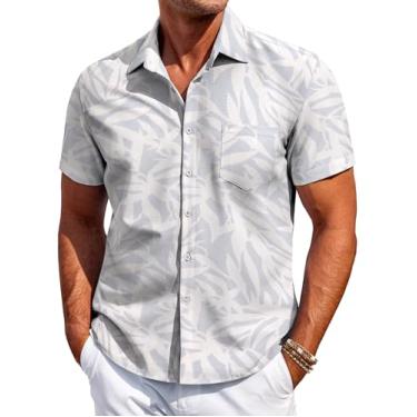 Imagem de COOFANDY Camisa masculina havaiana de manga curta com botão camisa tropical de praia de verão, Folha - roxo claro, G
