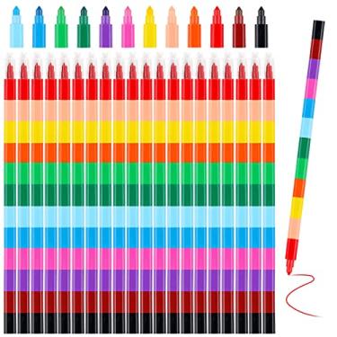 Imagem de Hxezoc 20 peças de giz de cera empilháveis empilháveis para montar, giz de cera colorido, lembrancinhas de festa faça você mesmo, lápis arco-íris empilháveis para escola, escritório, suprimentos de festa de aniversário infantil, 12 cores