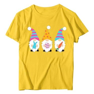 Imagem de Camisetas femininas de Páscoa de manga curta, coelhinho, coelho, presente de Páscoa, casual, gola redonda, moda 2024, Amarelo, M