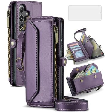 Imagem de Asuwish Capa de telefone para Samsung Galaxy S24 5G capa carteira com zíper com protetor de tela de vidro temperado e flip bloqueio RFID suporte para cartão de dinheiro acessórios de celular S 24 24S