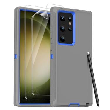 Imagem de FEIYAR HOME Capa para Samsung Galaxy S23 Ultra: [à prova de choque de grau militar] com 2 [protetores de tela macia] Capa de telefone de proteção total resistente para Galaxy S23 Ultra 5G Cinza Azul