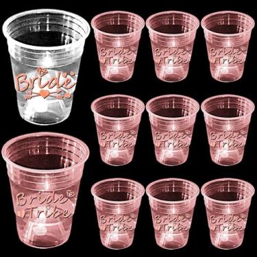 Imagem de 22 peças de decoração de festa de despedida de solteira - Copos brilhantes para noivas e equipes, materiais de despedida de solteira com papel de ouro rosa, favores de noiva a tribo - casamento chique (473 ml), rosa