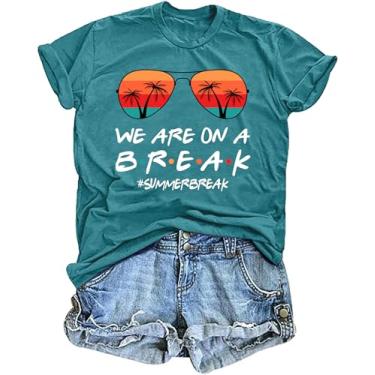 Imagem de LAZYCHILD Camiseta feminina Last Day Shirts We are on a Break Teacher Summer Break Graphic Tee End of School Year Tops, Ciano, P