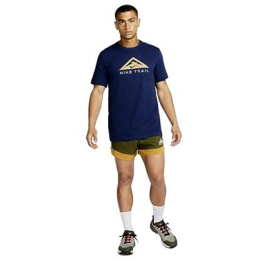 Imagem de Nike Camiseta de corrida de trilha de manga curta Dri-Fit, Azul marinho/dourado, M