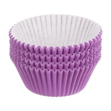 Imagem de uxcell 100 peças de forros de cupcake, formas de papel para bolos, embalagens padrão à prova de gordura para assar cupcake wrapper, roxo