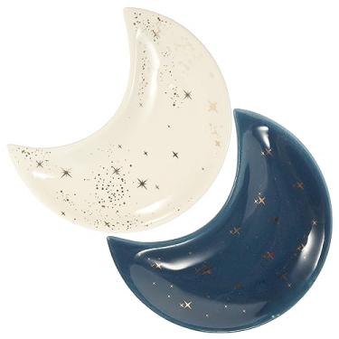 Imagem de 2 peças bandeja de jóias de lua bandeja de doces bandeja de batom suporte de jóias de casamento bandeja decorativa bandeja de jóias prato bandeja de prato de jóias suporte de armazenamento de colar su