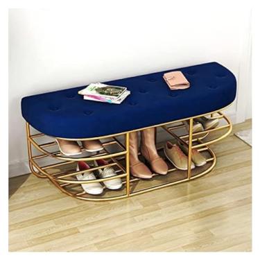 Imagem de Banco de armazenamento de sapatos, armário de sapatos, banco estofado, sapateira de metal com decoração de assento de veludo, móveis de sala de estar
