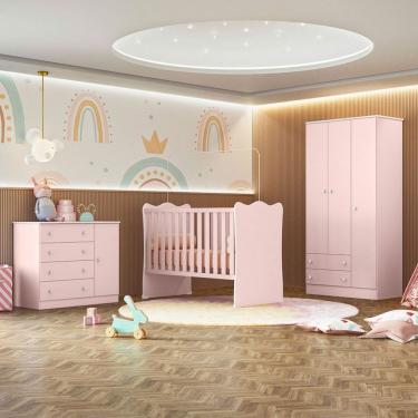 Imagem de Quarto Infantil Completo Iris 4 Portas 6 Gavetas Rosa - Pnr Móveis